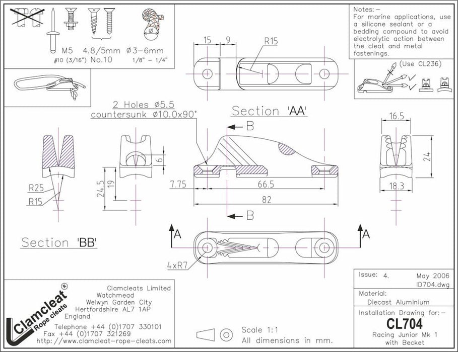 Clamcleat C704AN specs